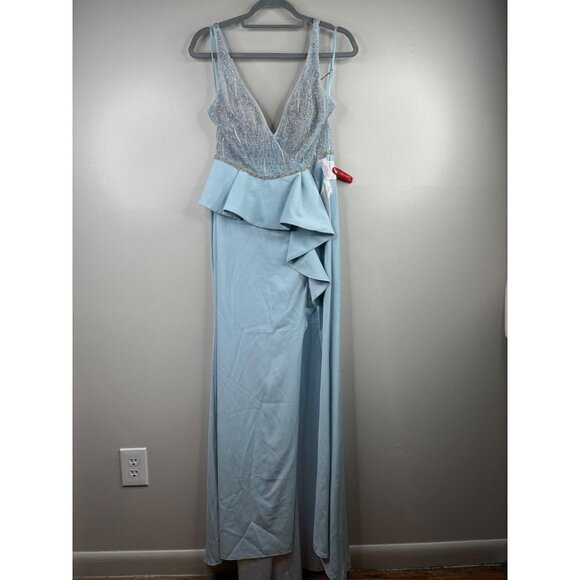 Mac Duggal 11203 Illusion Embellished Sleeveless Peplum Gown Blue Size 6 Prom - Picture 4 of 9